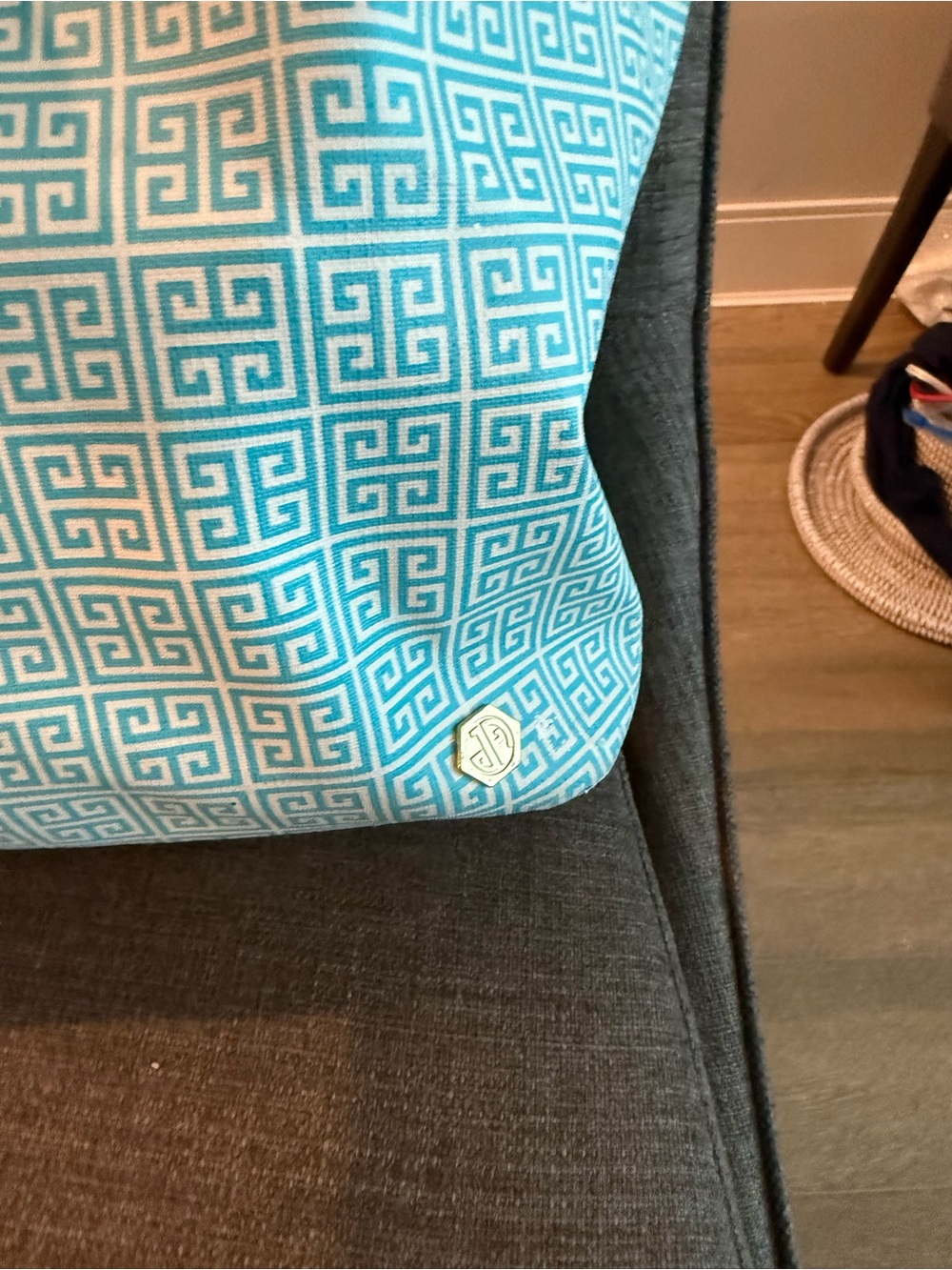 Jonathan Adler Duchess Medium E/W Tote Blue Greek Key – $198 Retail - Picture 3 of 11